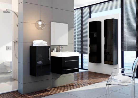 Nowoczesne czarne meble BIZNES, Konsument - Aquaform, czołowy producent wyposażenia łazienek, wprowadził nowość do swojej oferty – czarne meble na wysoki połysk, wykonane w nowoczesnej technologii łączenia płyty MDF z warstwą akrylu. Dwie kolekcje mebli dostępne są teraz w bardzo eleganckim wydaniu.