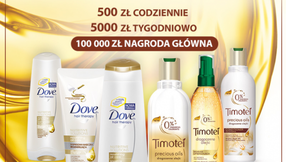 Comfitura promuje loterię Unilever dla marek Timotei i Dove BIZNES, Konsument - Unilever prowadzi loterię pod hasłem „Poczuj bogactwo olejków i wygraj!” dla kosmetyków do pielęgnacji włosów Timotei i Dove, w której nagrodą główną jest 100 000 zł. Za komunikację oraz promocję akcji odpowiada agencja interaktywna Comfitura.