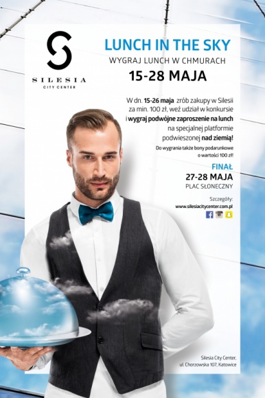 Wygraj lunch w chmurach z SCC BIZNES, Konsument - W dniach 15-28 maja Silesia City Center organizuje akcję sprzedażową, w której wygrać można niezwykłą nagrodę – podwójne zaproszenie na „lunch in the sky”, czyli lunch serwowany na specjalnej platformie wyjeżdżającej w chmury.