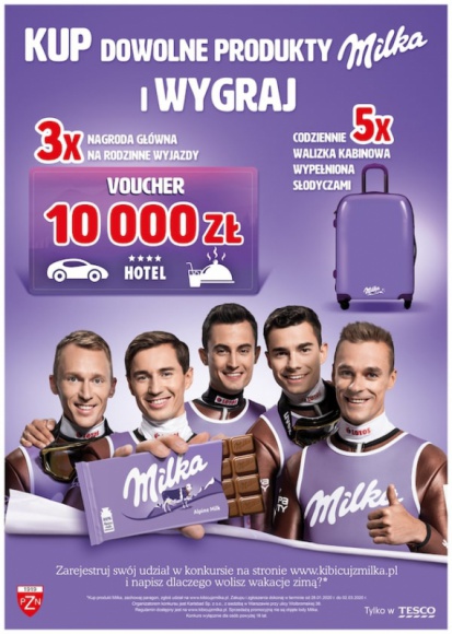 Konkurs konsumencki w Tesco w ramach kampanii „Milka. Sercem z Naszymi” BIZNES, Konsument - WARSZAWA, styczeń, 2020 – W ramach kampanii „Milka. Sercem z Naszymi” marka Milka przygotowała kolejny konkurs skierowany do konsumentów. Do wygrania są walizki wypełnione słodyczami oraz 3 vouchery o wartości 10 000 zł na rodzinne wyjazdy!