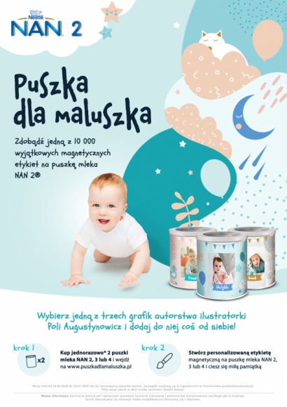 Puszka dla Maluszka od NAN 2 BIZNES, Konsument - W Kreatywnej Pracowni NAN 2 możesz zaprojektować wyjątkową etykietę magnetyczną z imieniem i zdjęciem swojego maluszka!